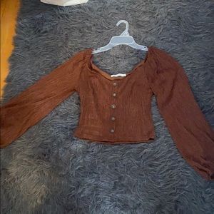 Brown puff sleeve fitted top